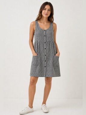 Smash + Tess Gingham Plaid Patch Pocket Button Down Mini Jumper Dress